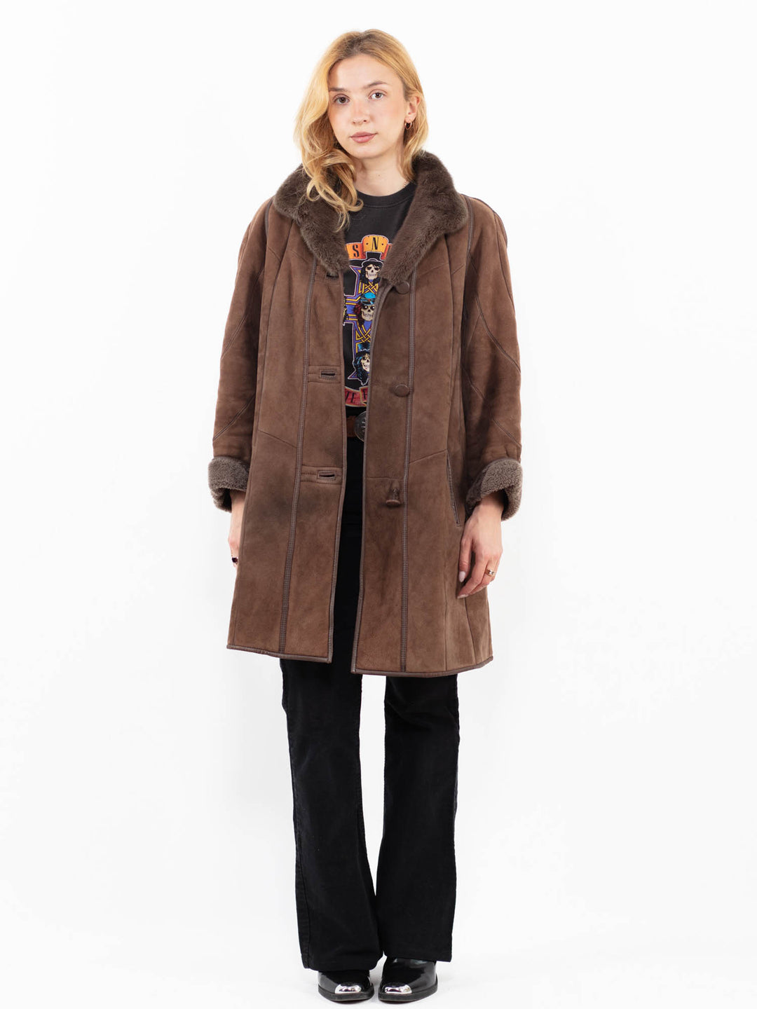 Vintage 80's Women Sheepskin Coat in Brown
