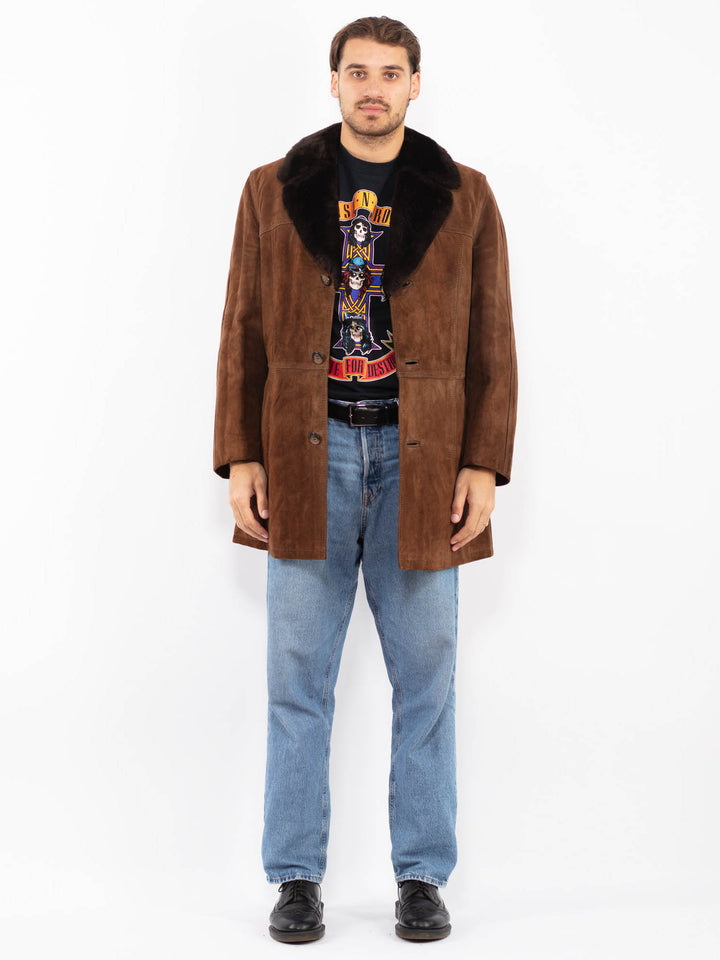 Vintage 70's Men Suede Sherpa Coat in Brown
