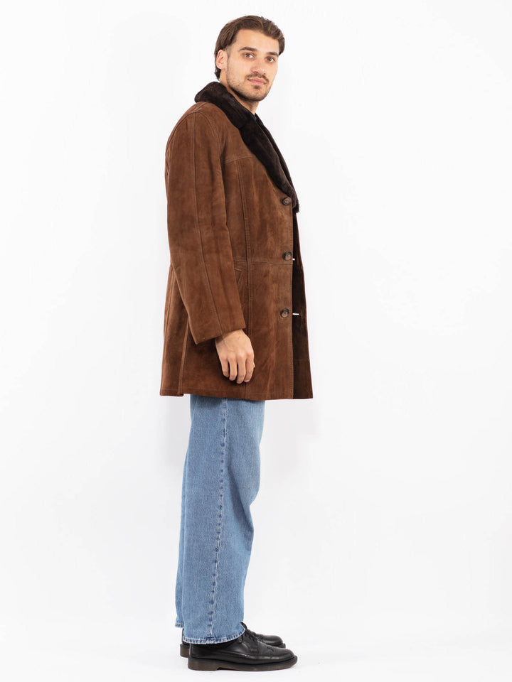 Vintage 70's Men Suede Sherpa Coat in Brown