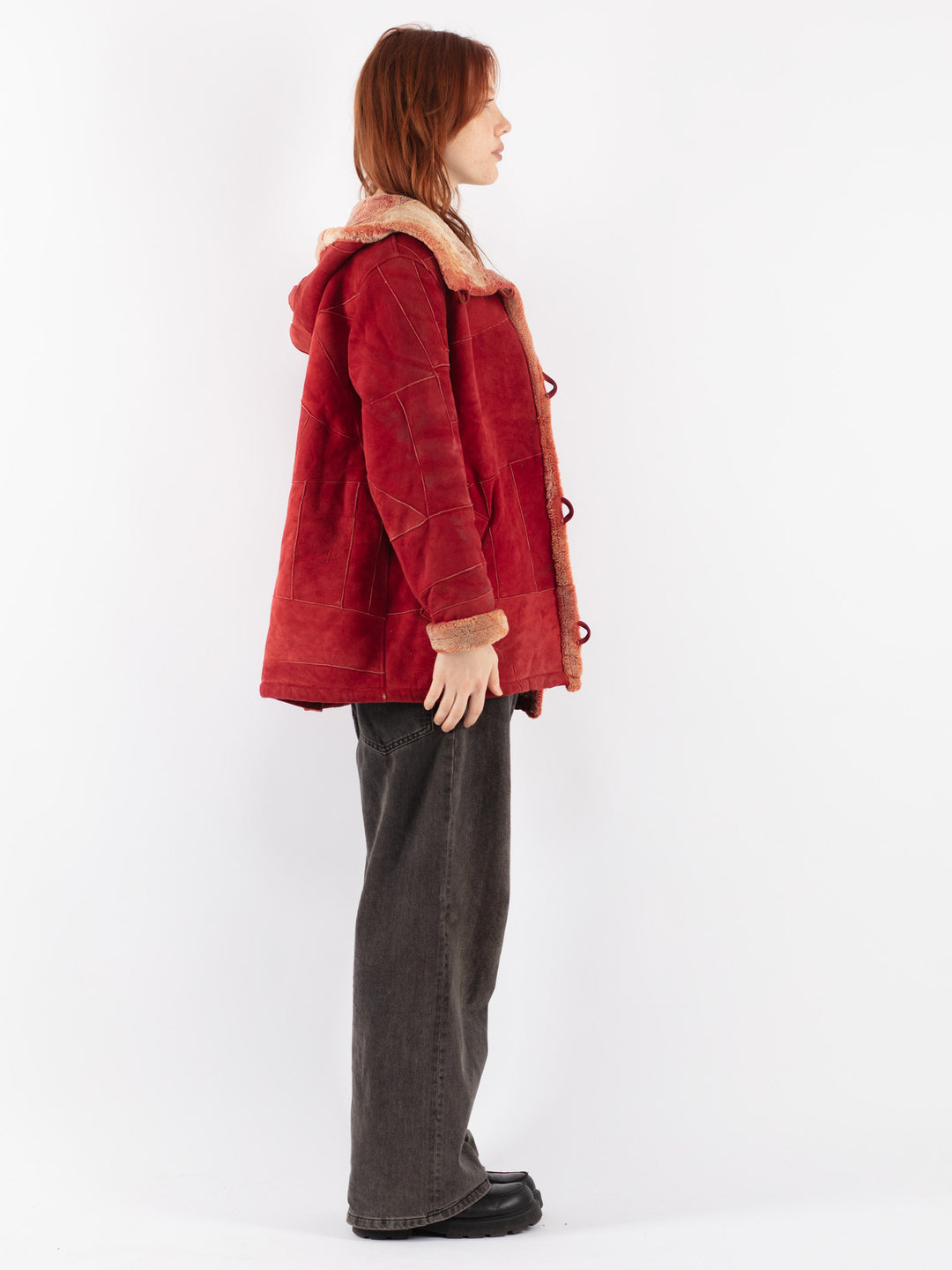 Vintage 90's Women Sheepskin Shearling Jacket in Red