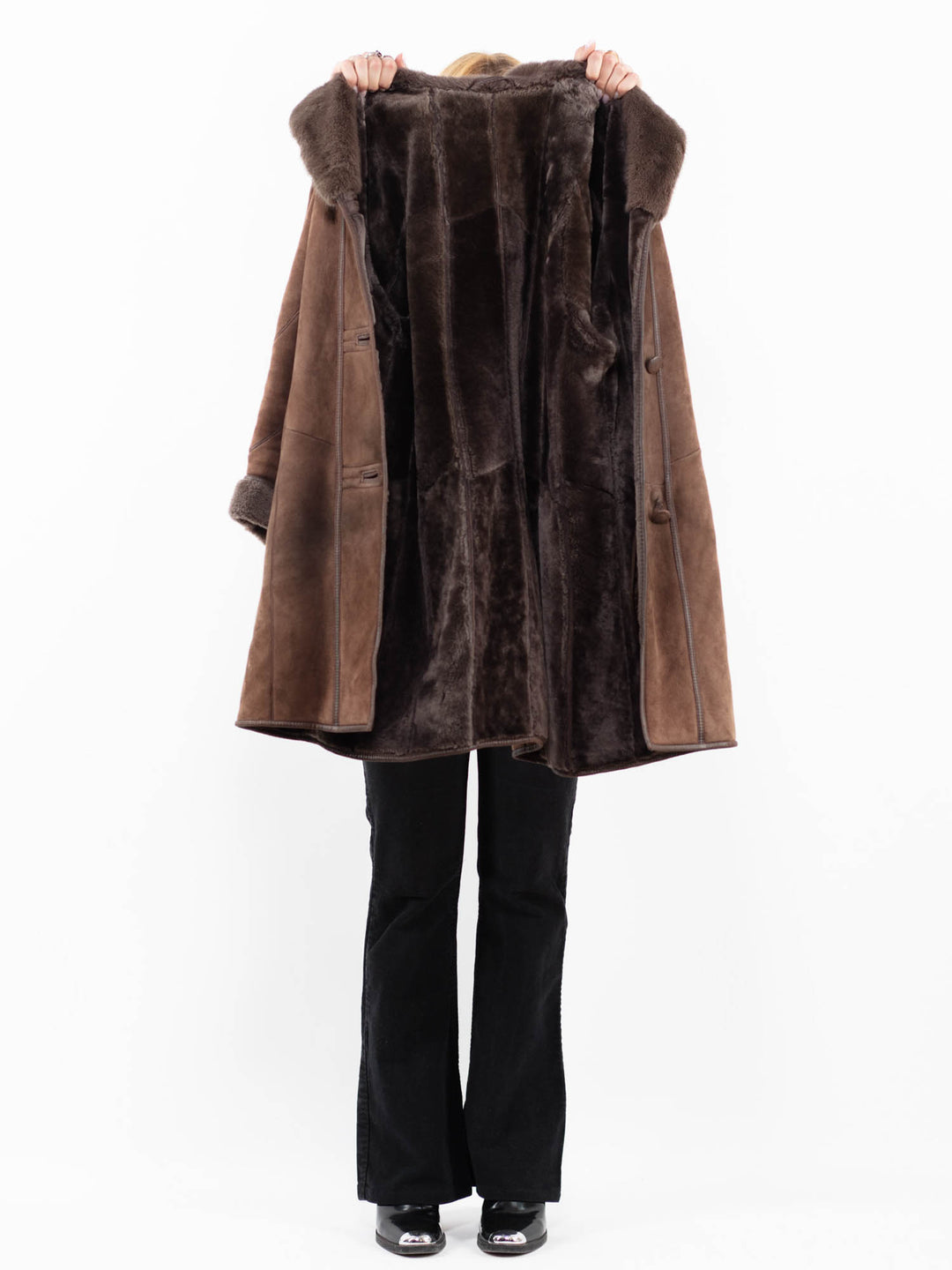Vintage 80's Women Sheepskin Coat in Brown