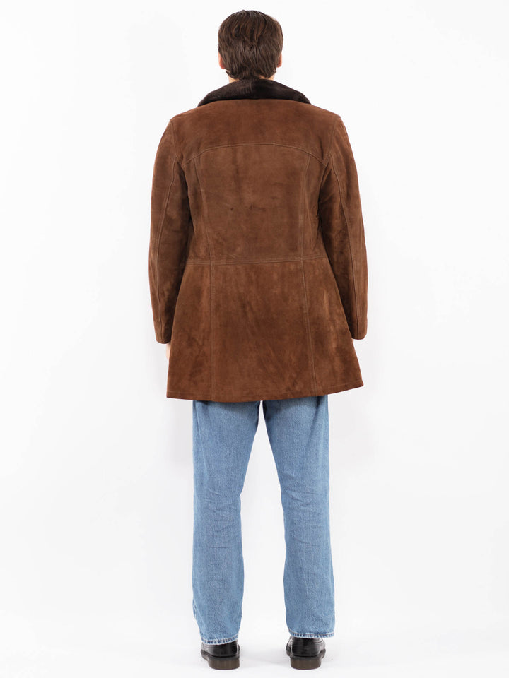 Vintage 70's Men Suede Sherpa Coat in Brown
