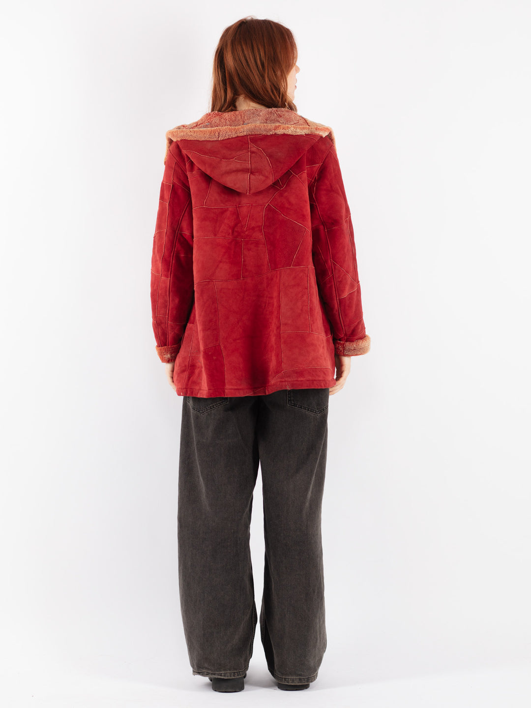 Vintage 90's Women Sheepskin Shearling Jacket in Red