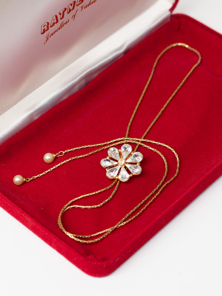 Vintage 80's Crystal Flower Pendant Necklace