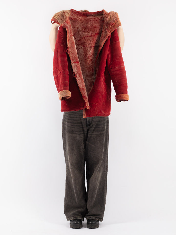 Vintage 90's Women Sheepskin Shearling Jacket in Red