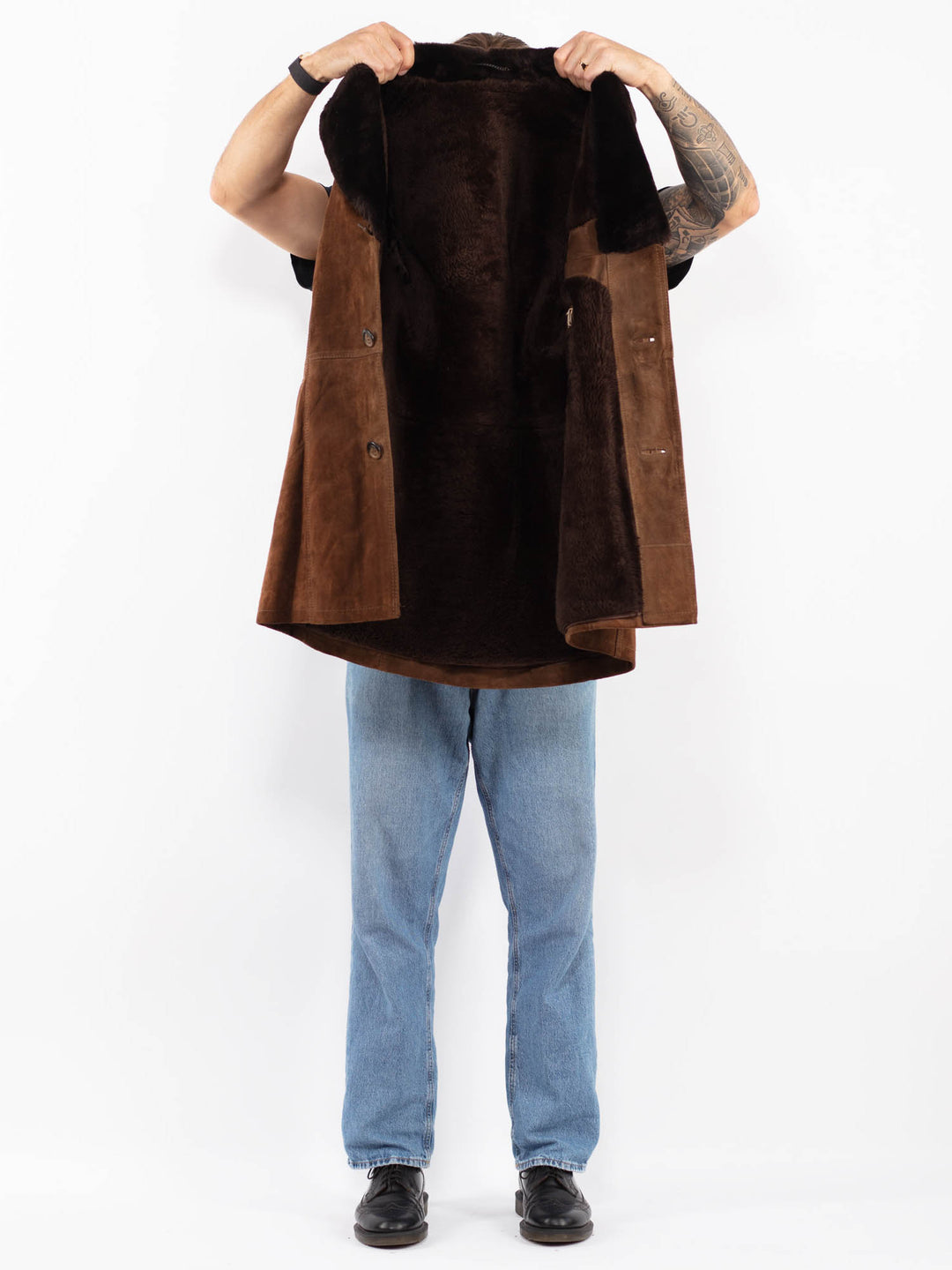 Vintage 70's Men Suede Sherpa Coat in Brown