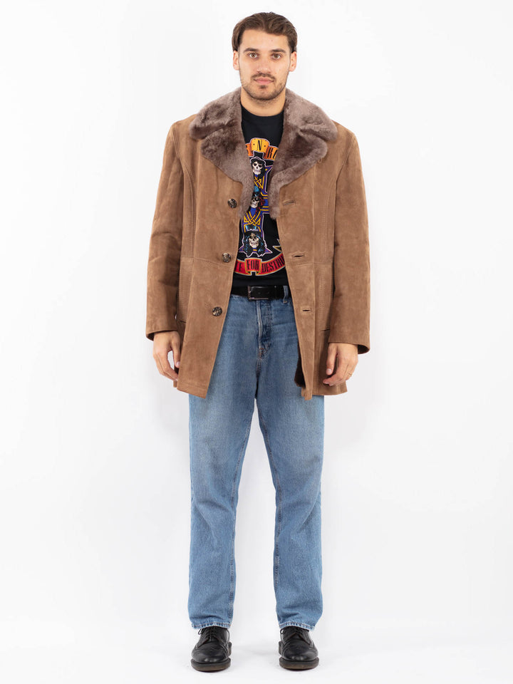 Vintage 70's Men Suede Sherpa Coat in Beige