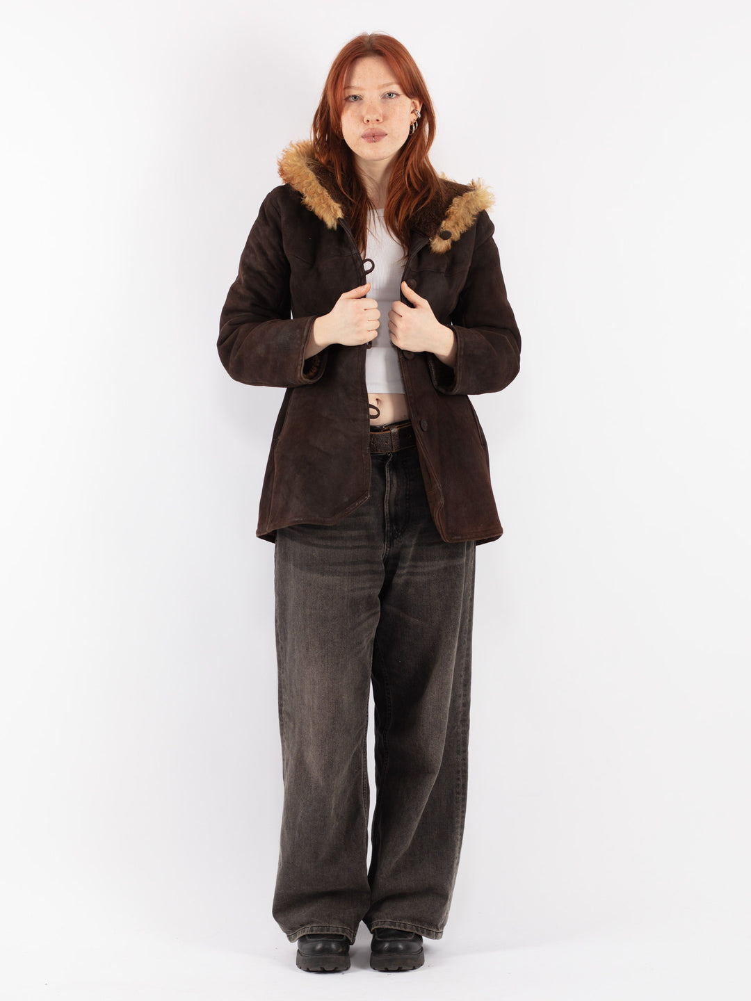 Vintage 70's Women Sheepskin Coat in Brown