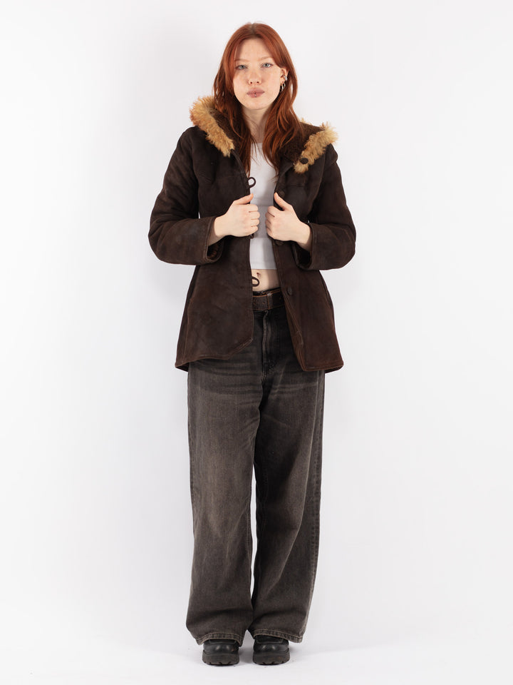 Vintage 70's Women Sheepskin Coat in Brown
