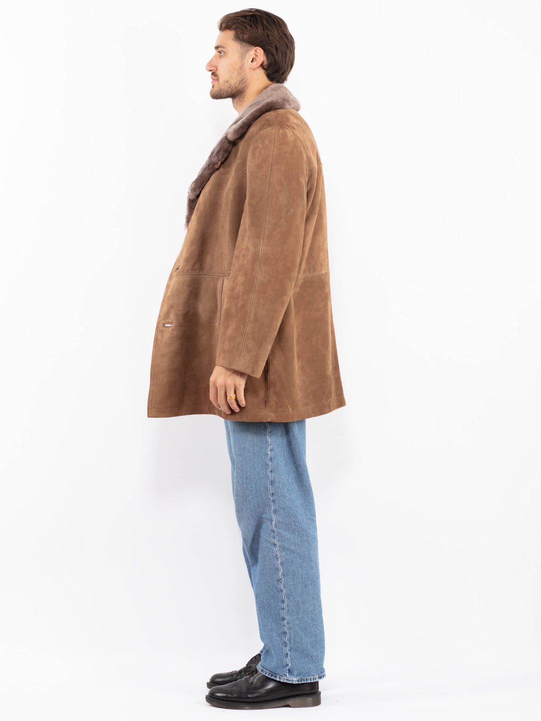 Vintage 70's Men Suede Sherpa Coat in Beige