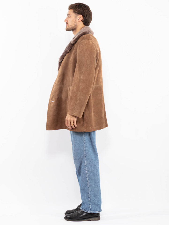 Vintage 70's Men Suede Sherpa Coat in Beige