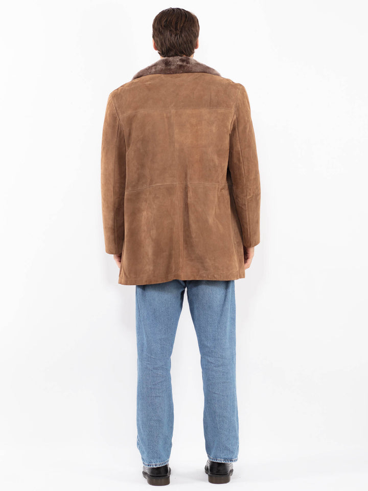 Vintage 70's Men Suede Sherpa Coat in Beige
