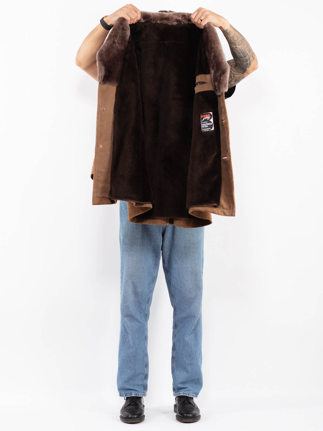 Vintage 70's Men Suede Sherpa Coat in Beige
