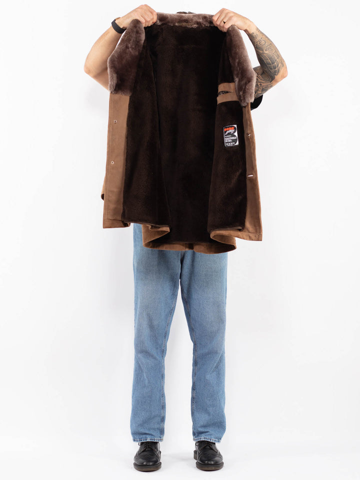 Vintage 70's Men Suede Sherpa Coat in Beige
