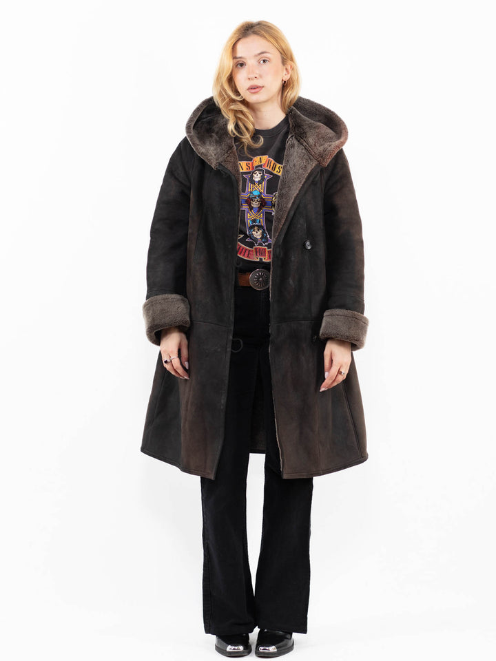 Vintage 80's Women Sheepskin Coat in Brown