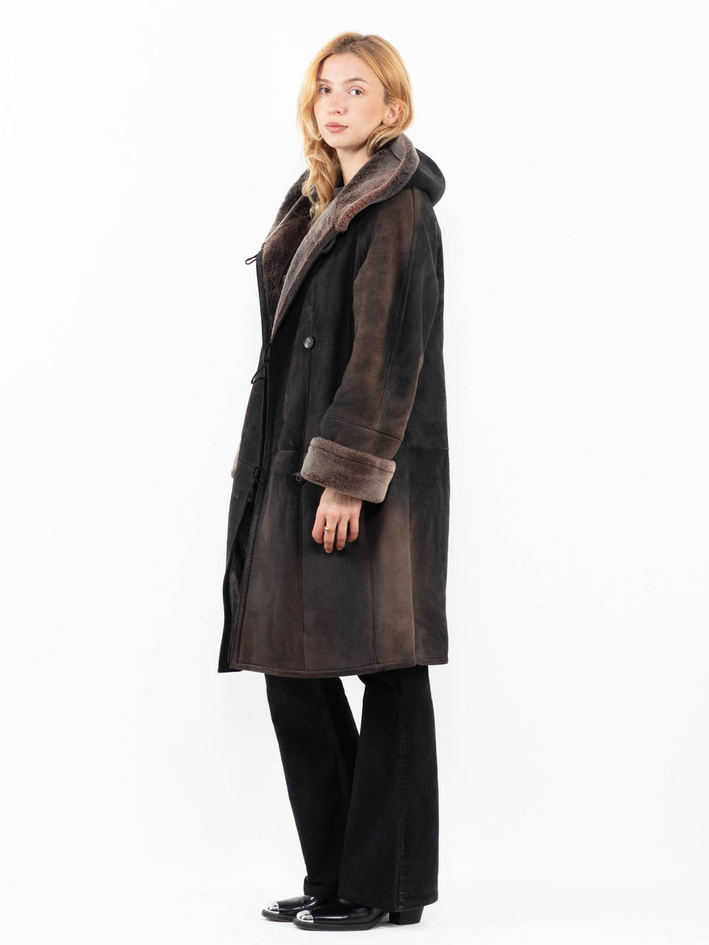 Vintage 80's Women Sheepskin Coat in Brown