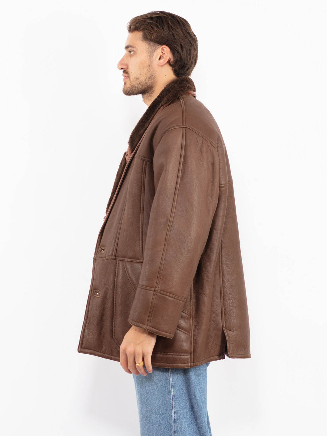 Vintage 80's Men Sheepskin Coat in Brown