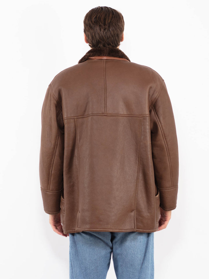 Vintage 80's Men Sheepskin Coat in Brown