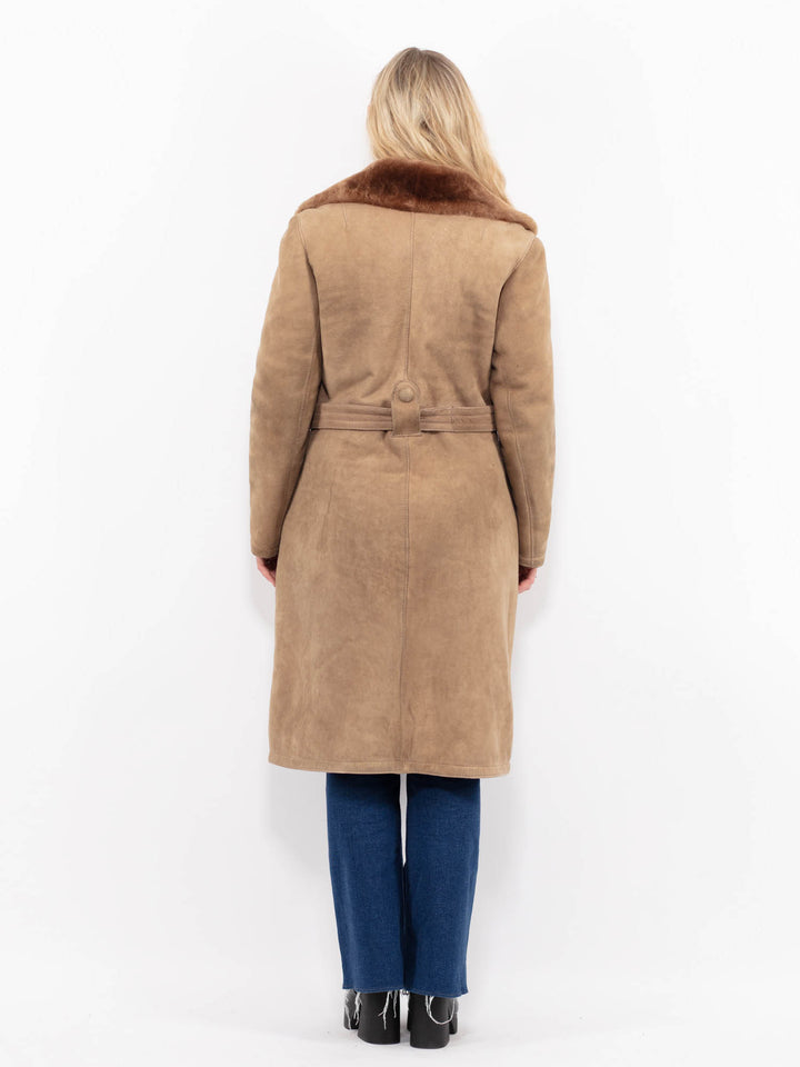 Vintage 70's Women Sheepskin Shearling Coat in Beige