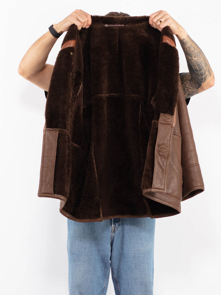 Vintage 80's Men Sheepskin Coat in Brown
