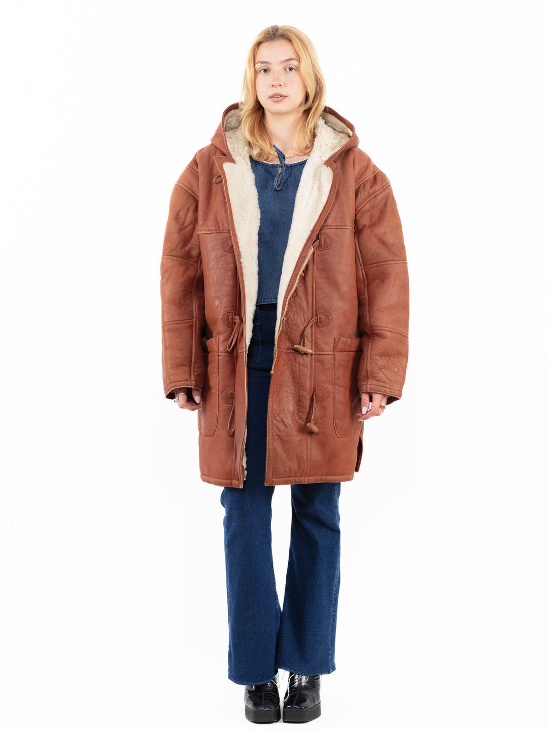 Vintage 90's Women Sheepskin Coat in Brown