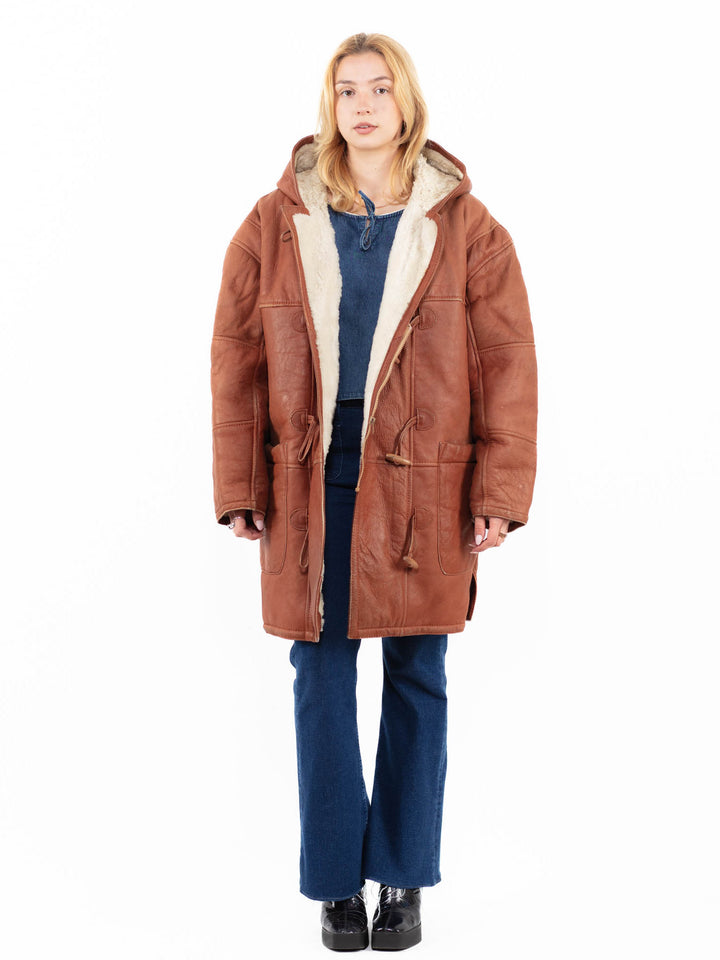 Vintage 90's Women Sheepskin Coat in Brown