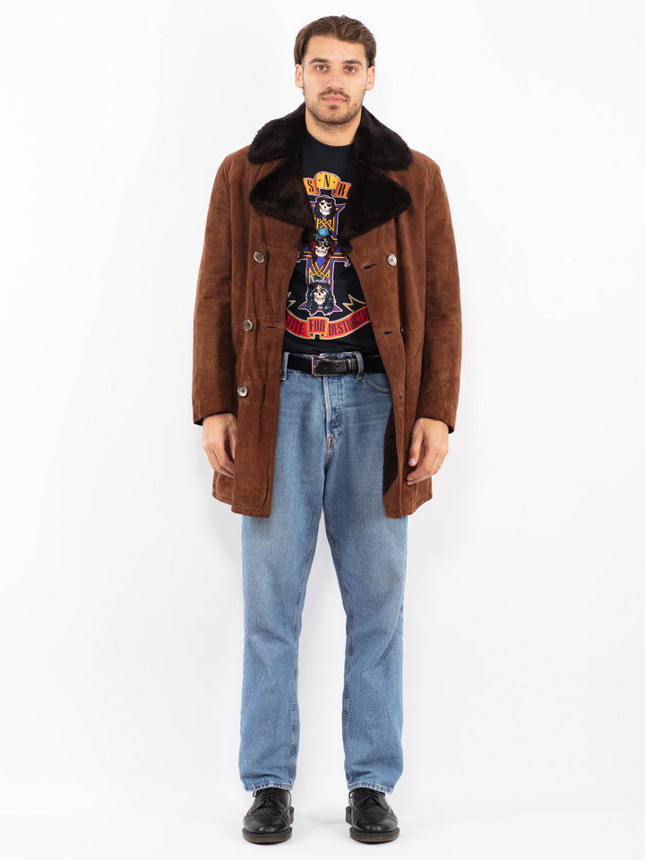 Vintage 70's Men Suede Sherpa Coat in Brown