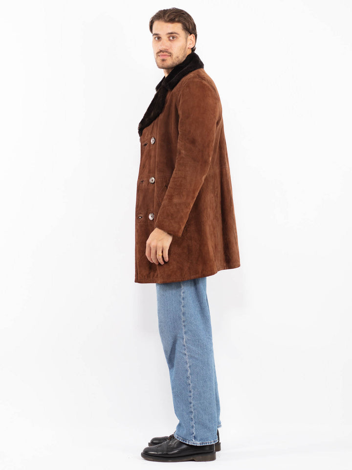 Vintage 70's Men Suede Sherpa Coat in Brown