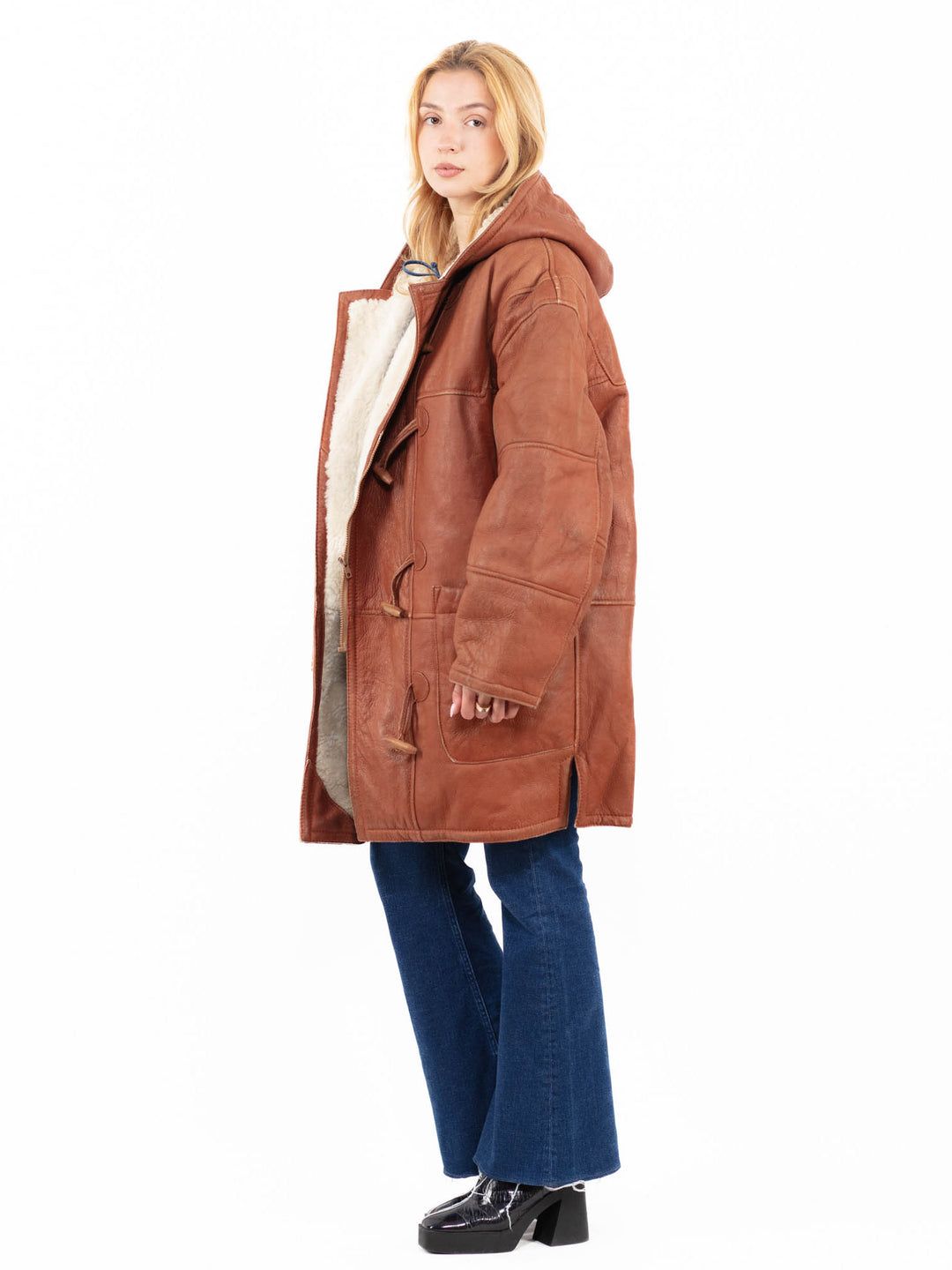 Vintage 90's Women Sheepskin Coat in Brown