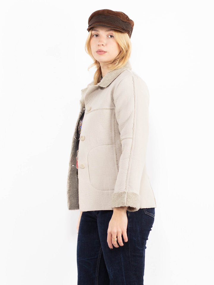 Vintage 90's Women Sherpa Jacket in Gray