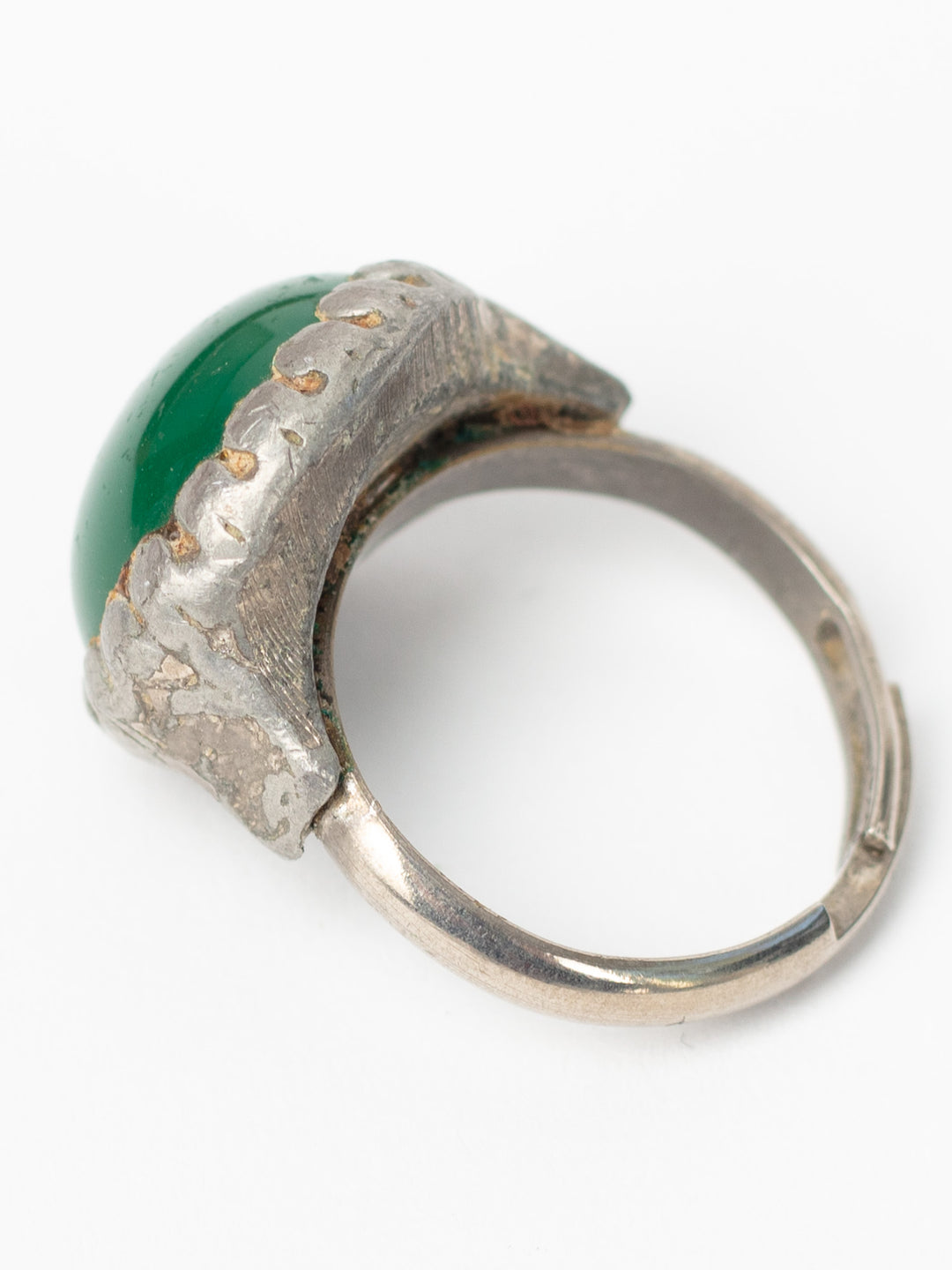 Vintage 60's Green Glass Cabochon Ring