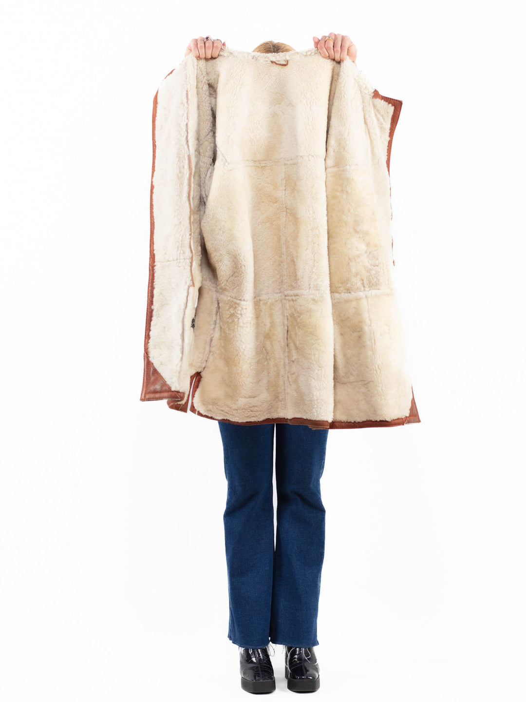 Vintage 90's Women Sheepskin Coat in Brown