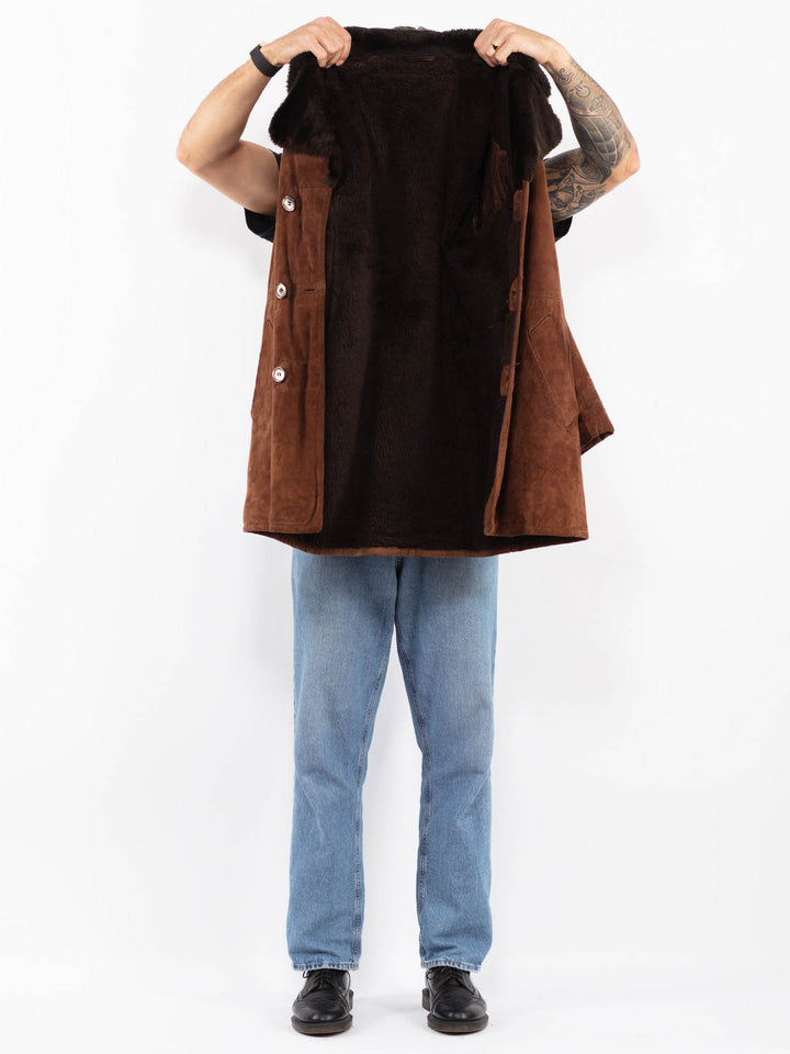 Vintage 70's Men Suede Sherpa Coat in Brown