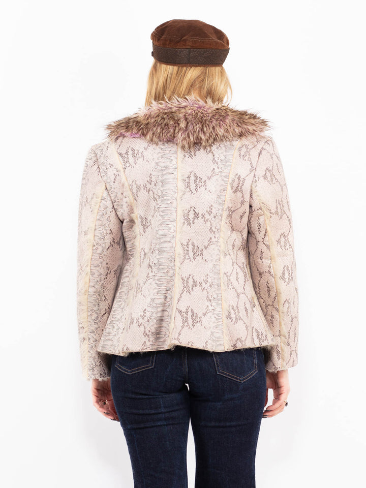 Vintage 00's Penny Lane Snake Print Faux Sheepskin Jacket in Pink
