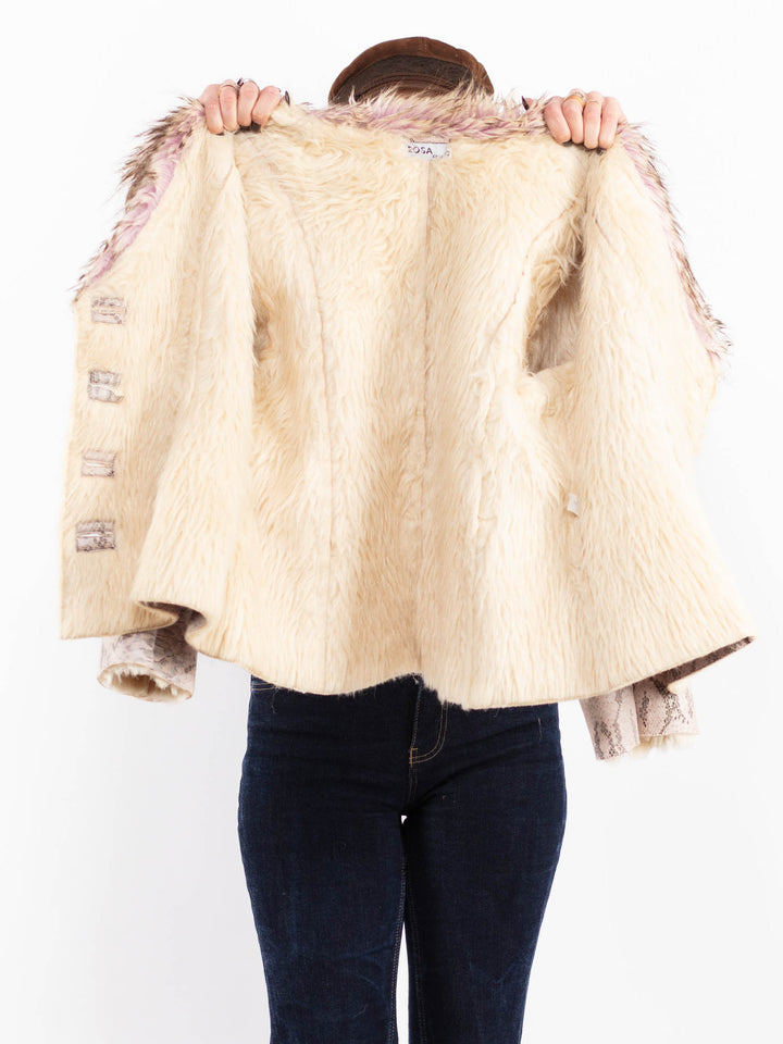 Vintage 00's Penny Lane Snake Print Faux Sheepskin Jacket in Pink