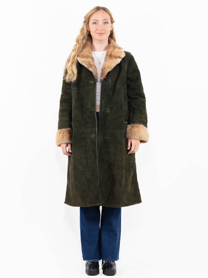Vintage 70's Women Sheepskin Coat in Green
