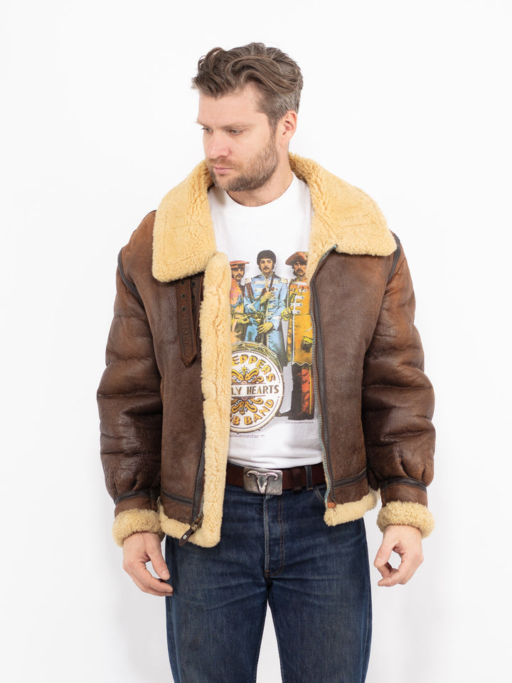 Vintage 80's Men Sheepskin Jacket in Brown