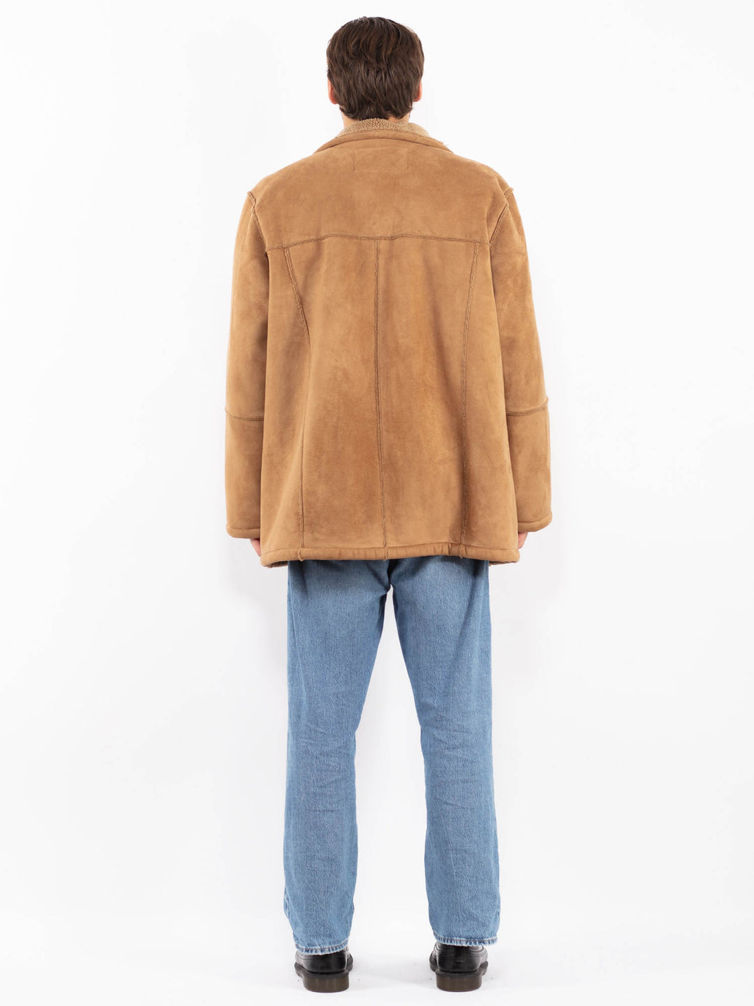 Vintage 90's Men Faux Sheepskin Coat in Beige