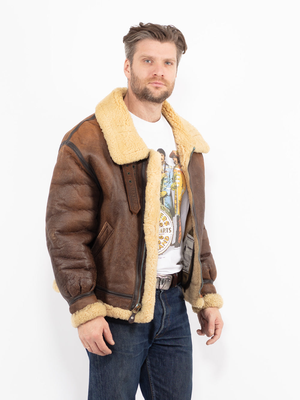 Vintage 80's Men Sheepskin Jacket in Brown
