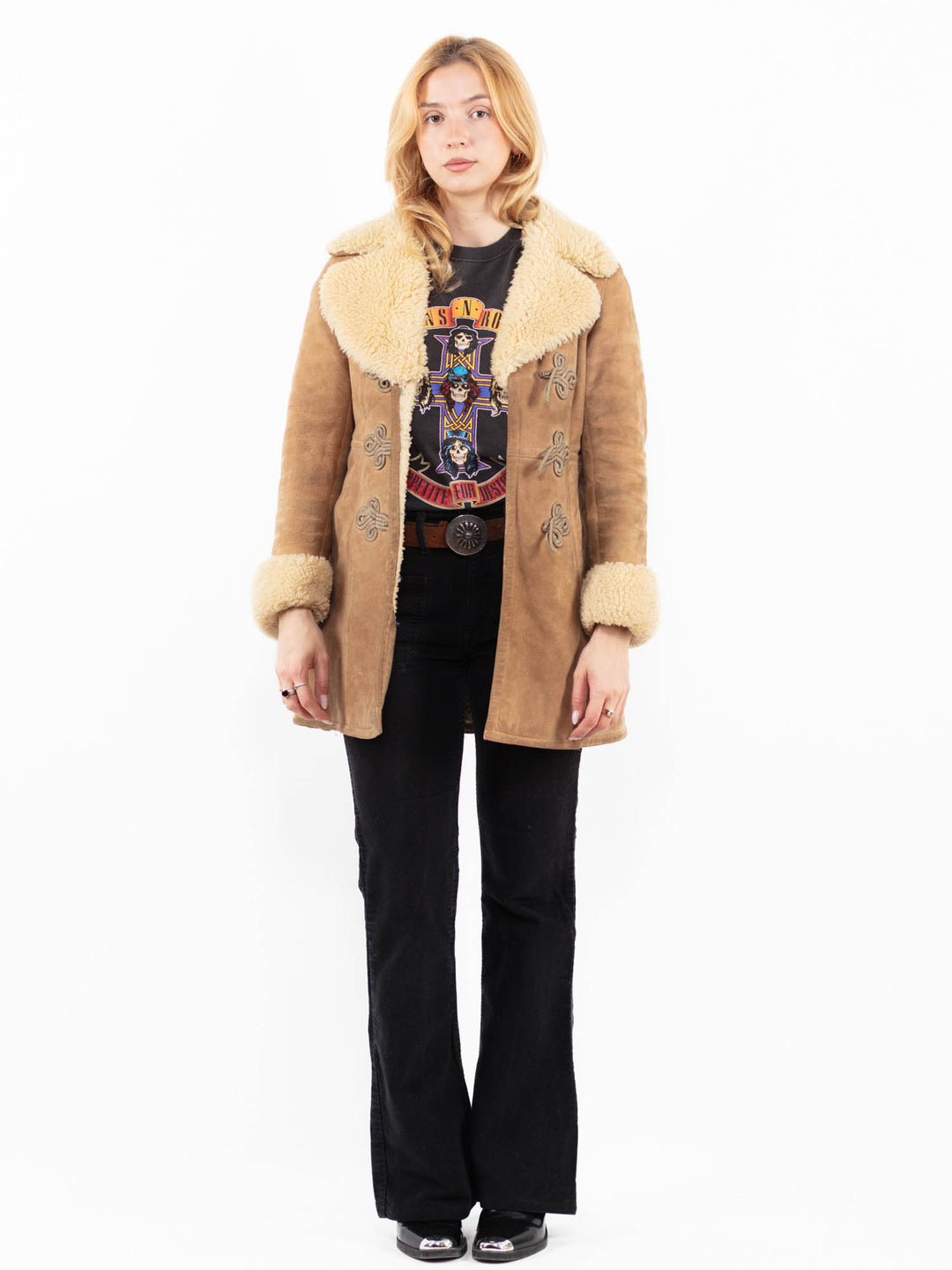 Vintage 70's Women Sheepskin Coat in Beige