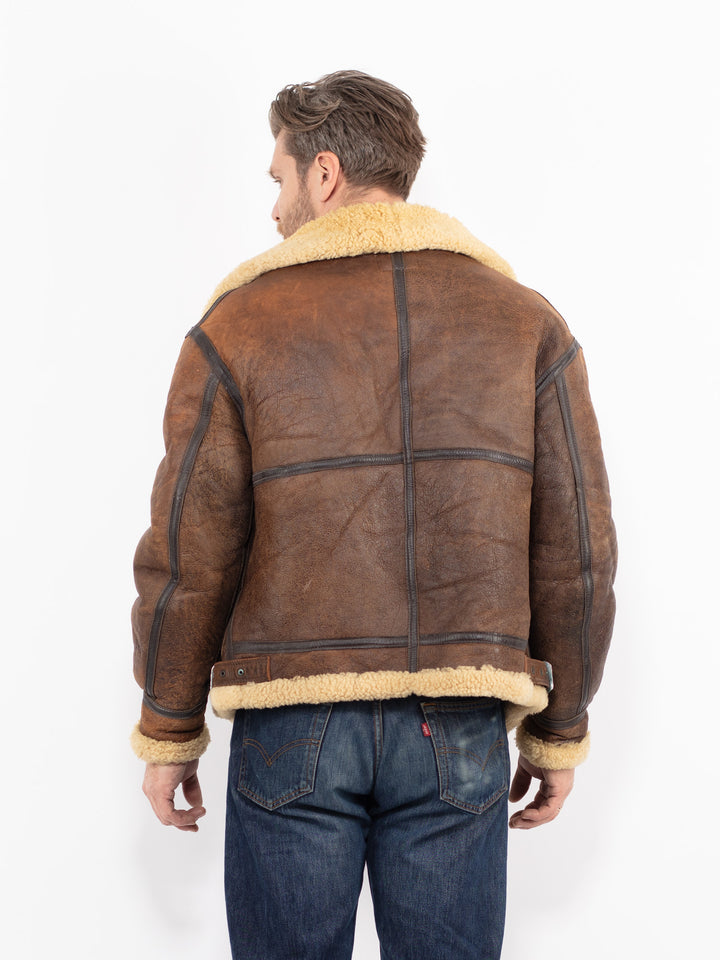 Vintage 80's Men Sheepskin Jacket in Brown