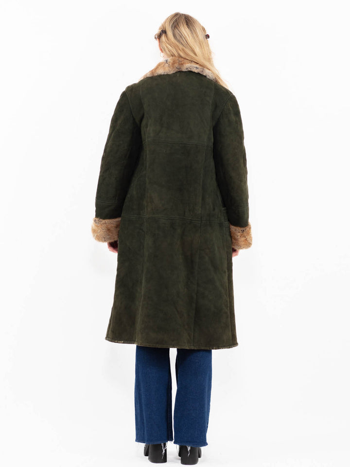 Vintage 70's Women Sheepskin Coat in Green