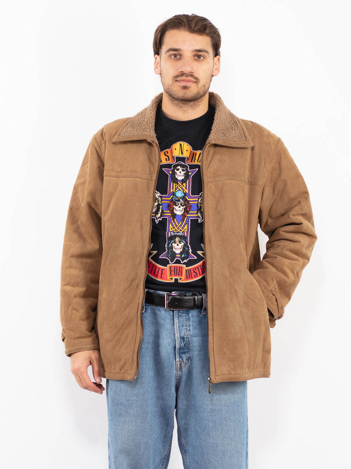 Vintage 90's Men Sherpa Lined Jacket in Light Brown