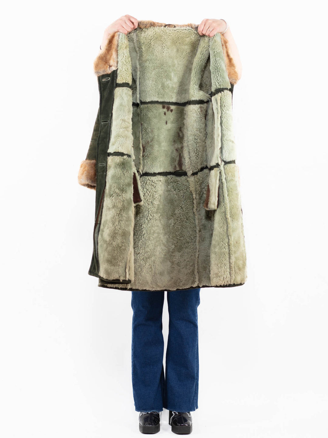 Vintage 70's Women Sheepskin Coat in Green