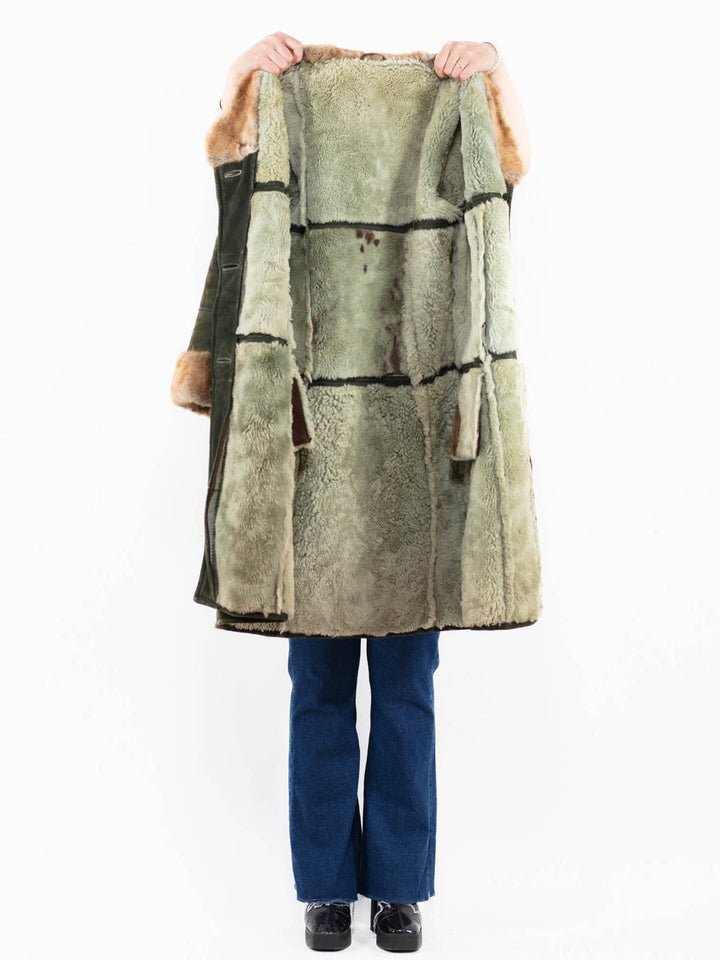Vintage 70's Women Sheepskin Coat in Green
