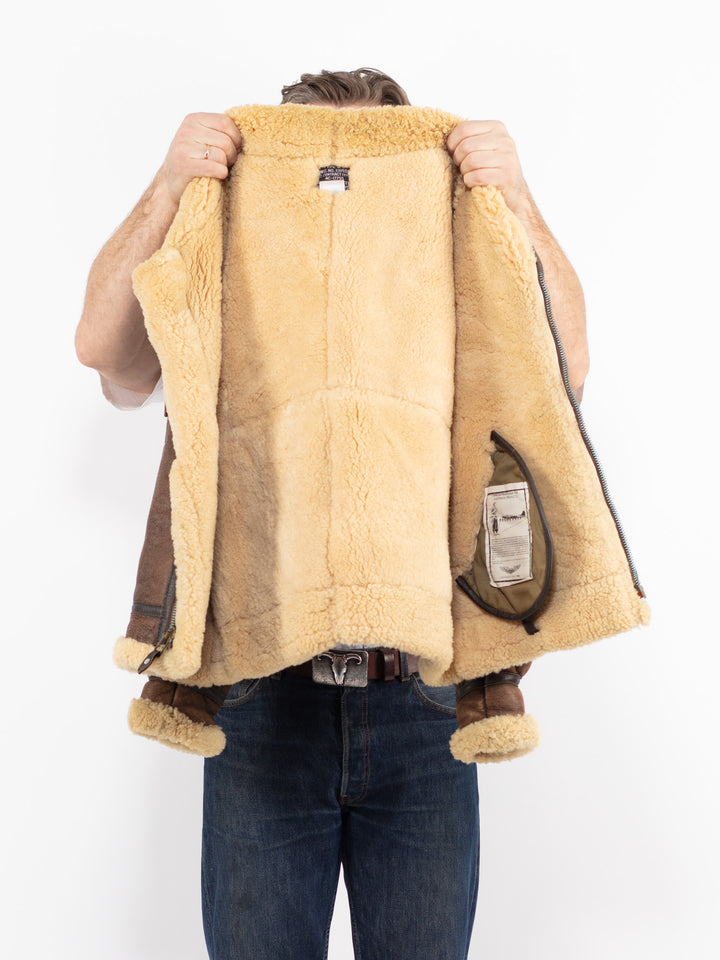 Vintage 80's Men Sheepskin Jacket in Brown