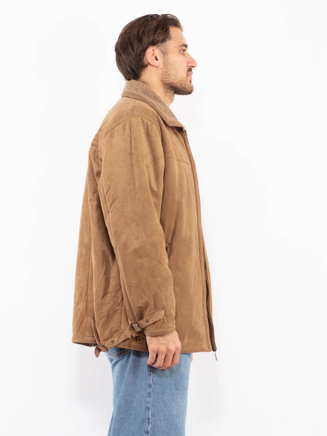 Vintage 90's Men Sherpa Lined Jacket in Light Brown
