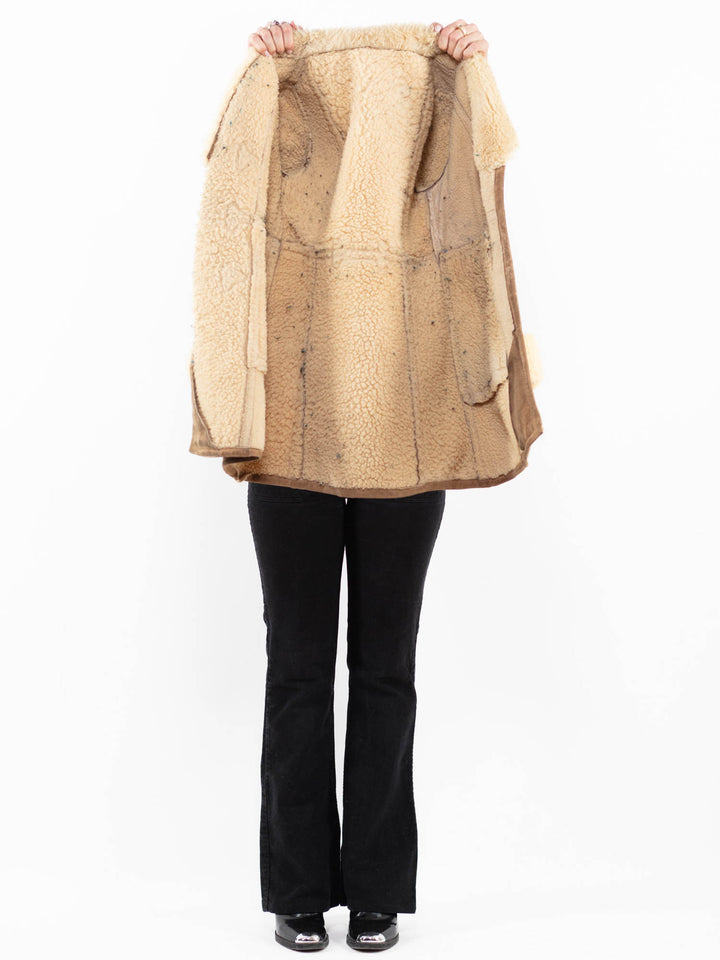 Vintage 70's Women Sheepskin Coat in Beige