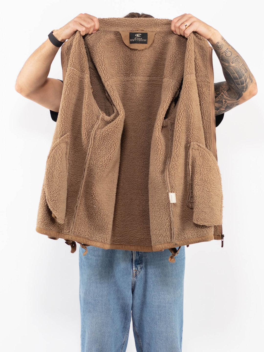 Vintage 90's Men Sherpa Lined Jacket in Light Brown
