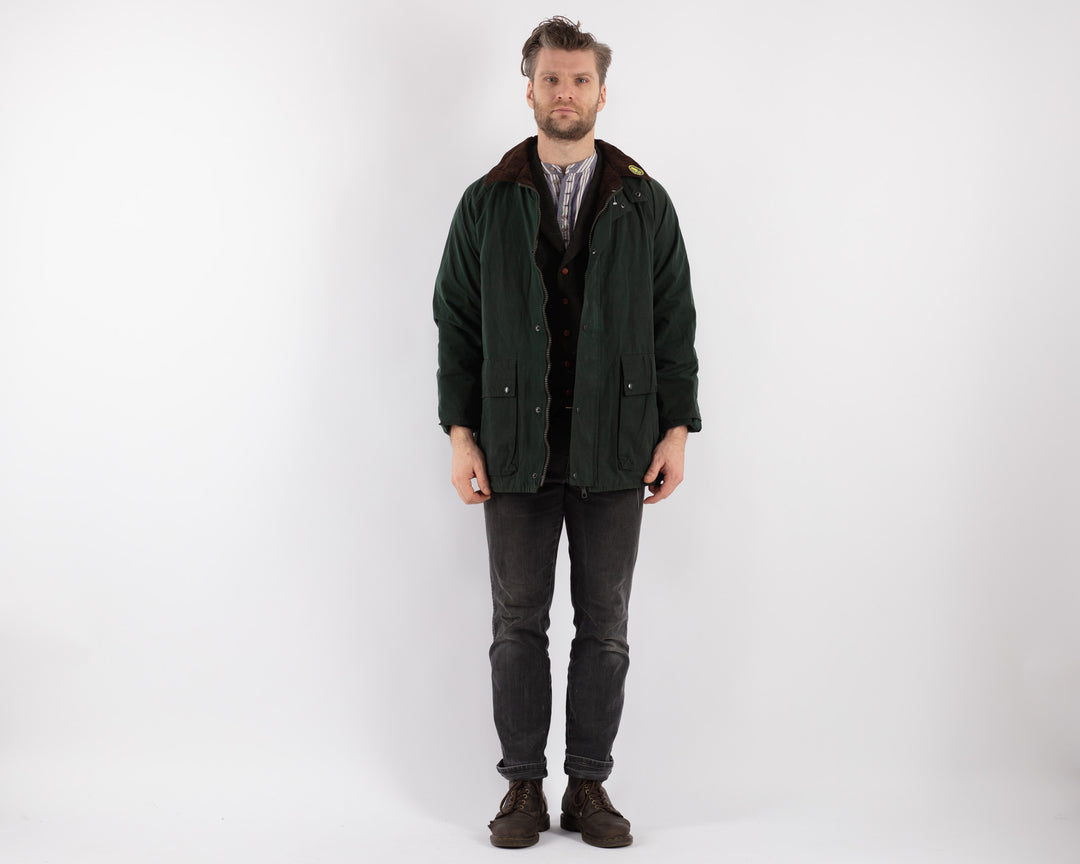 Vintage 90's Men Waxed Cotton Jacket in Green - NorthernGrip